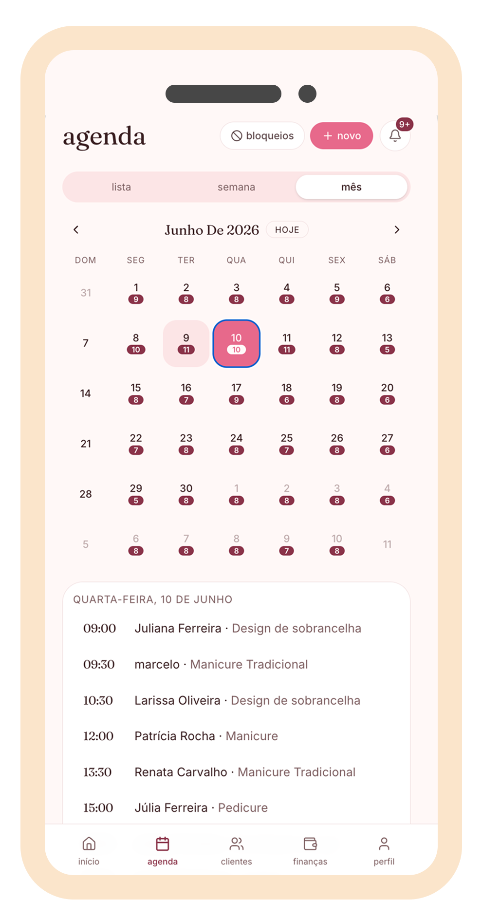 vista semanal e mensal num só lugar